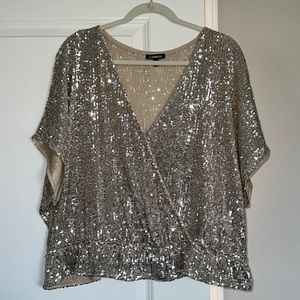 Express Sequin Peplum Style Top-XL